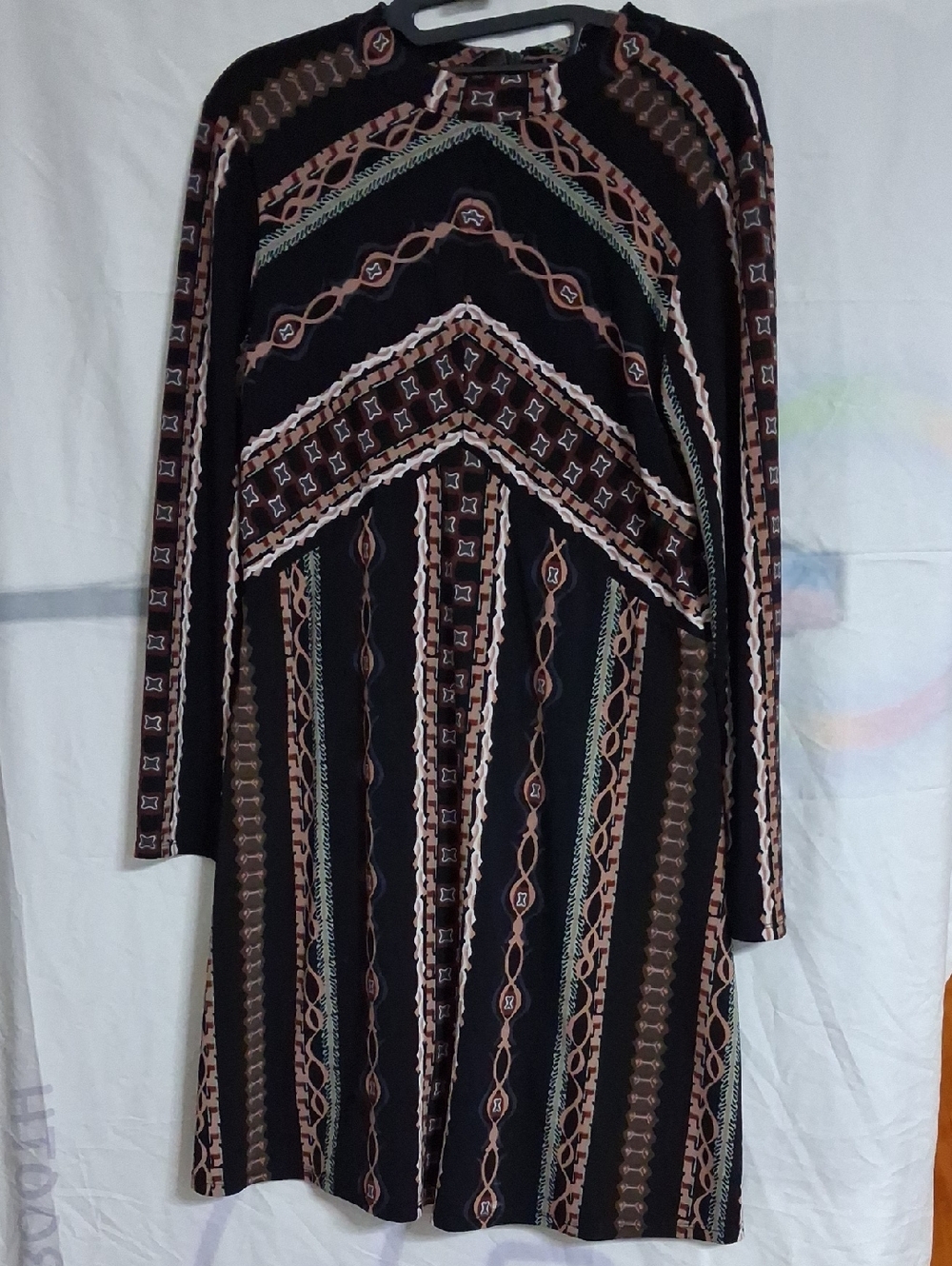 Free People Black Brown Patterned Long Sleeve Dress